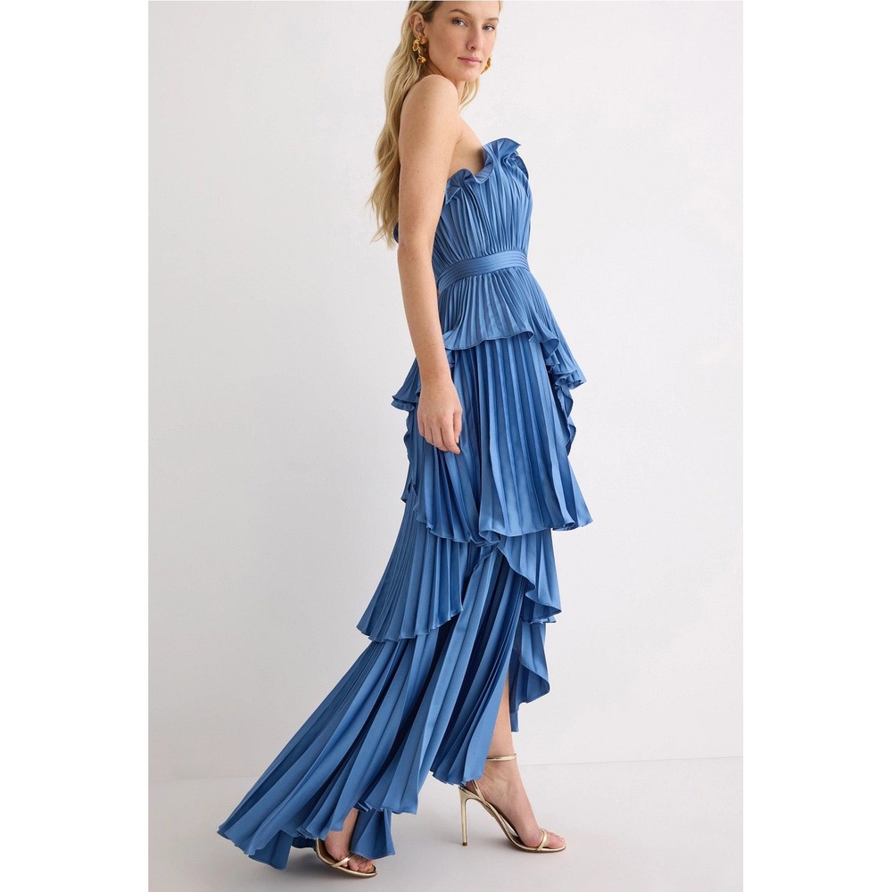 Amur Janey Gown Blue Strapless Pleated Ruffle High-Low Maxi Dress 0 - Picture 12 of 12